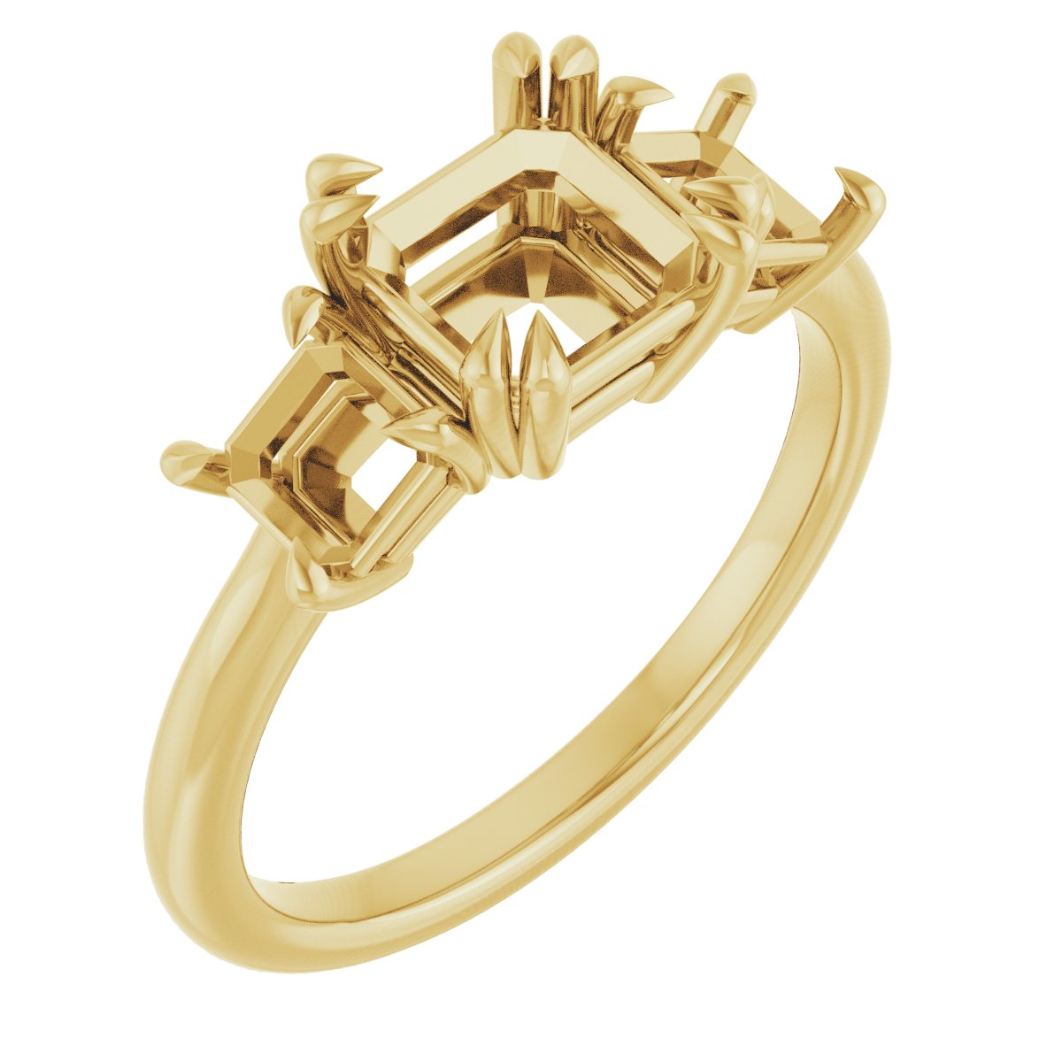 Double Claw-Prong Three-Stone Engagement Ring