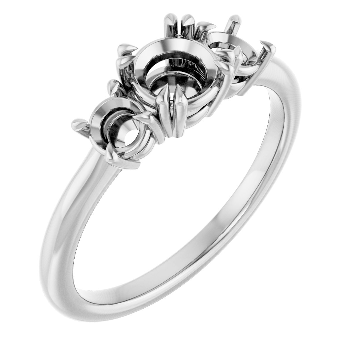 Double Claw-Prong Three-Stone Engagement Ring