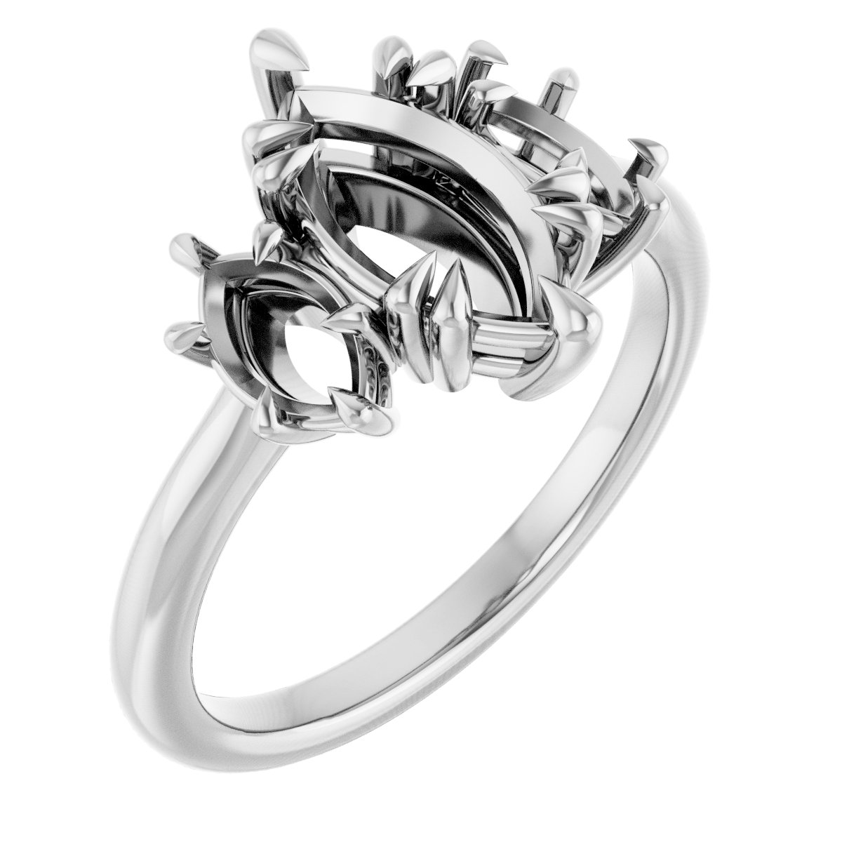 Double Claw-Prong Three-Stone Engagement Ring