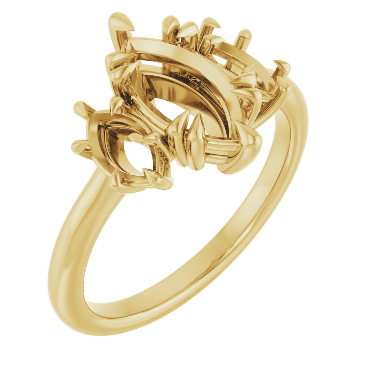 Double Claw-Prong Three-Stone Engagement Ring