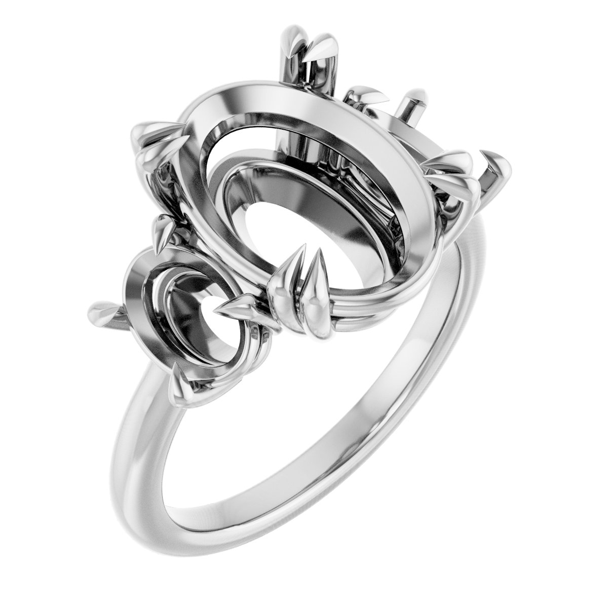 Double Claw-Prong Three-Stone Engagement Ring