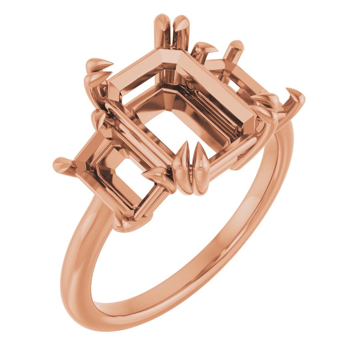 Double Claw-Prong Three-Stone Engagement Ring