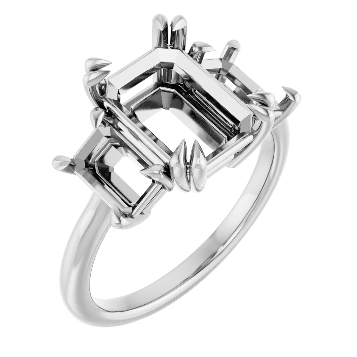 Double Claw-Prong Three-Stone Engagement Ring