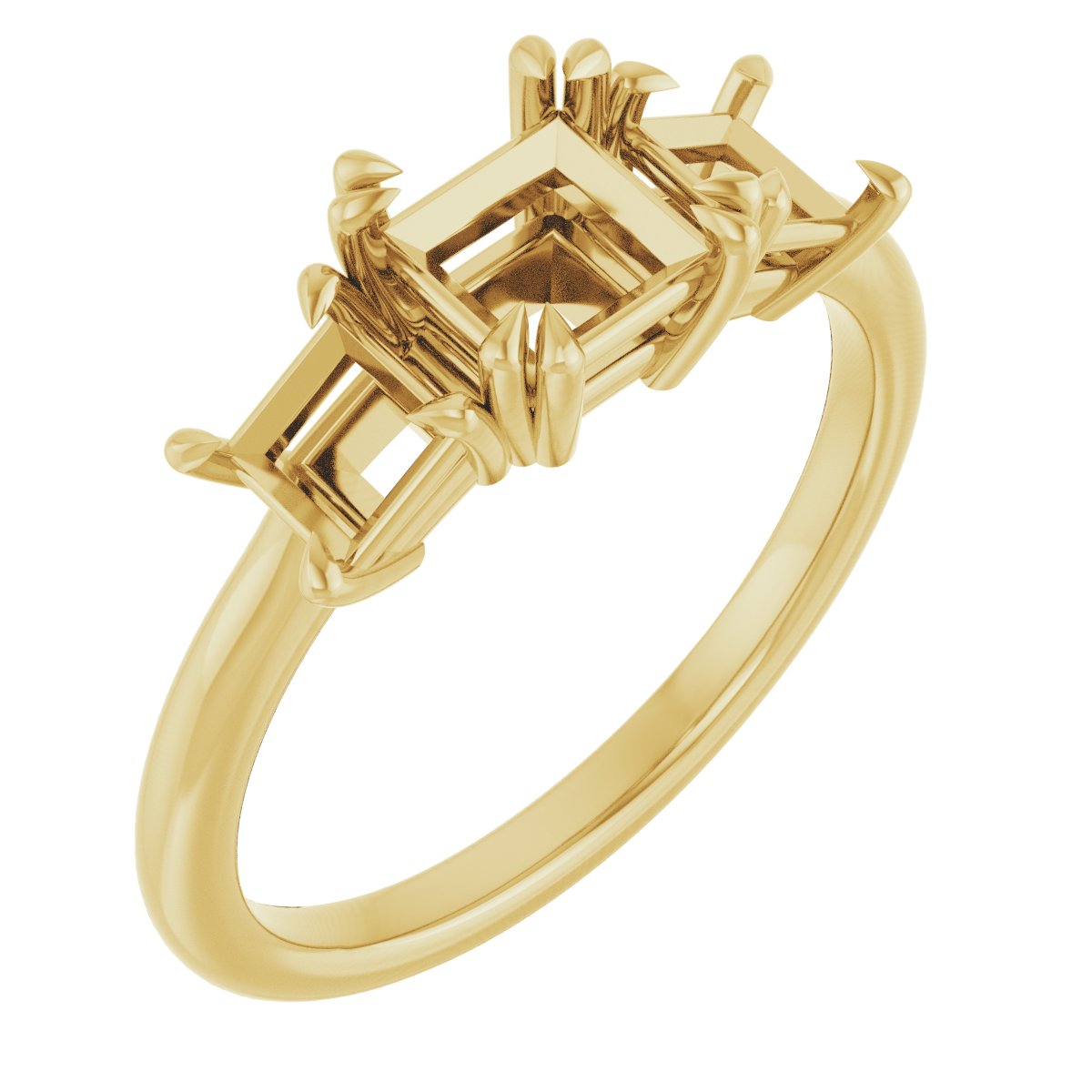 Double Claw-Prong Three-Stone Engagement Ring