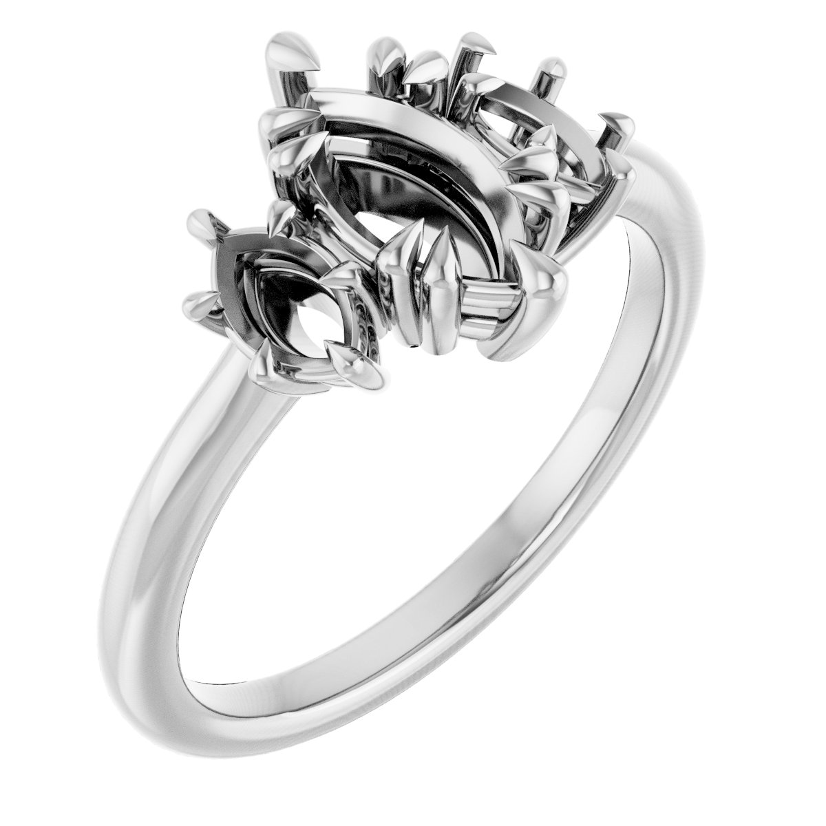 Double Claw-Prong Three-Stone Engagement Ring