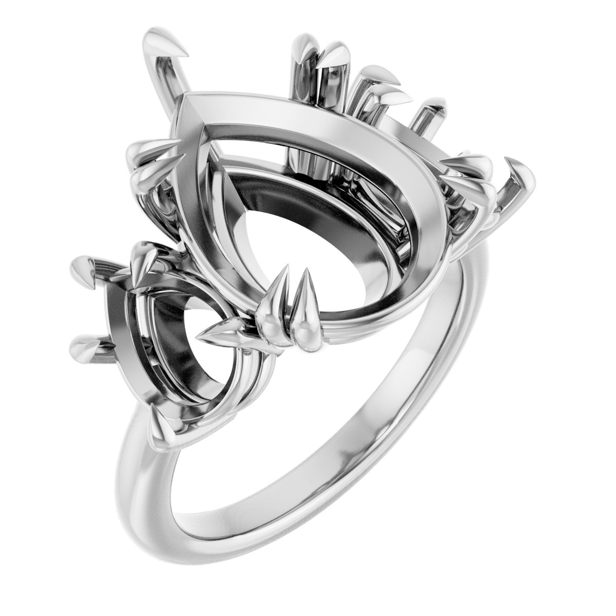 Double Claw-Prong Three-Stone Engagement Ring