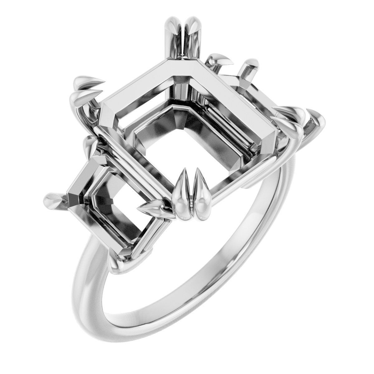 Double Claw-Prong Three-Stone Engagement Ring