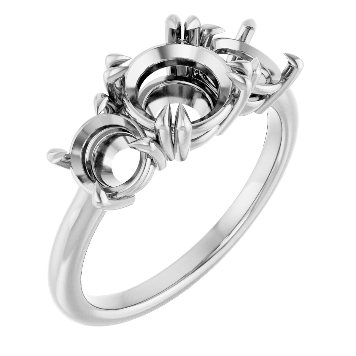 Double Claw-Prong Three-Stone Engagement Ring