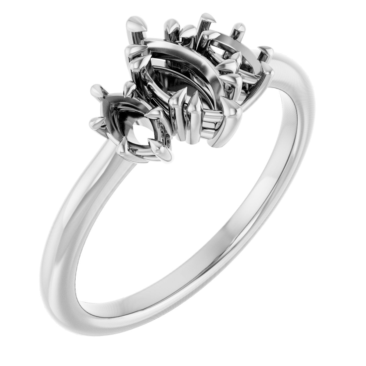Double Claw-Prong Three-Stone Engagement Ring