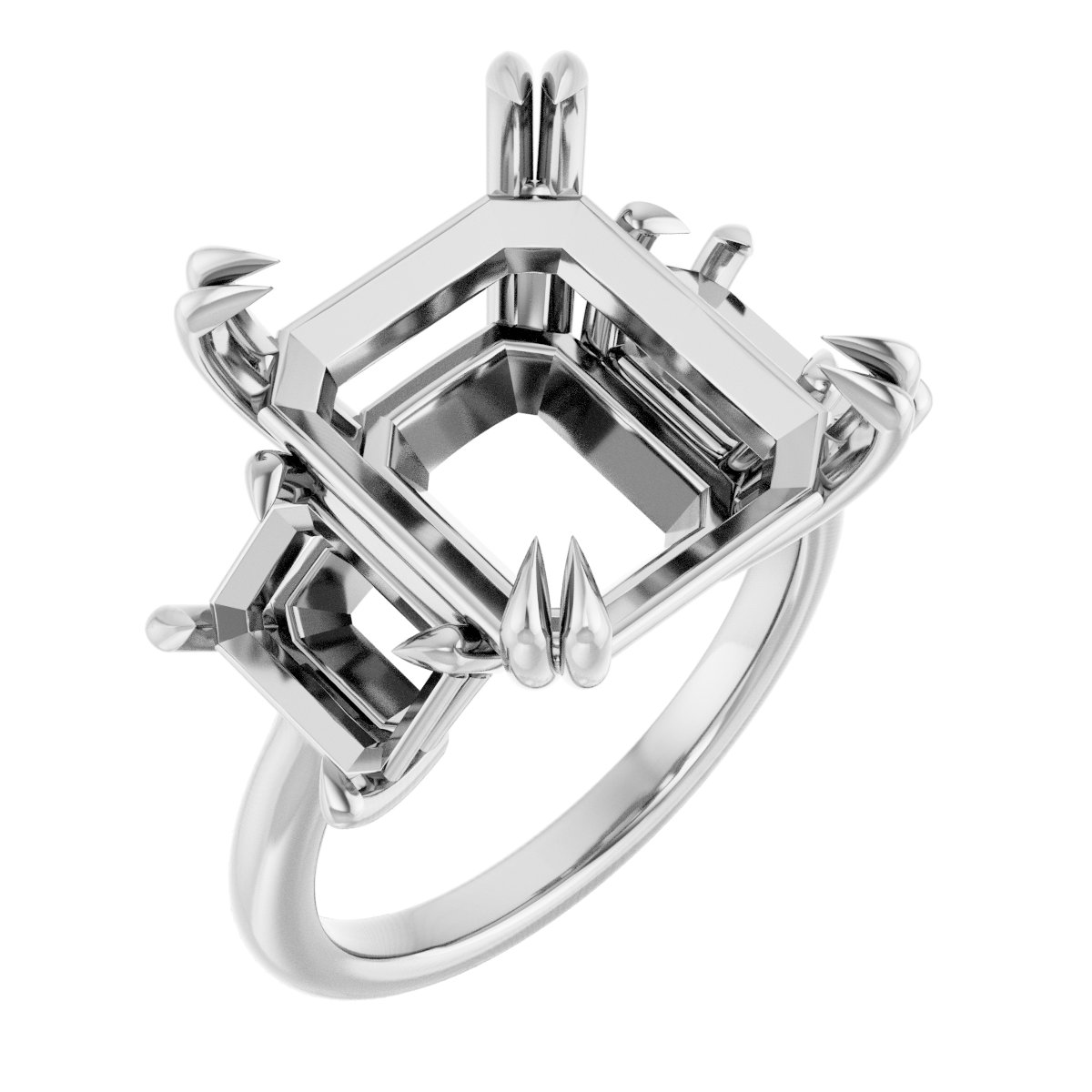 Double Claw-Prong Three-Stone Engagement Ring