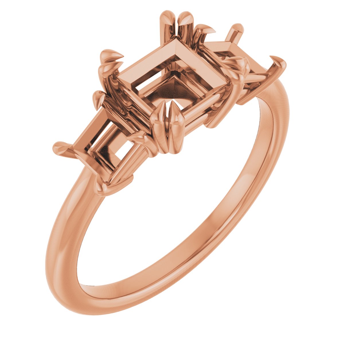 Double Claw-Prong Three-Stone Engagement Ring