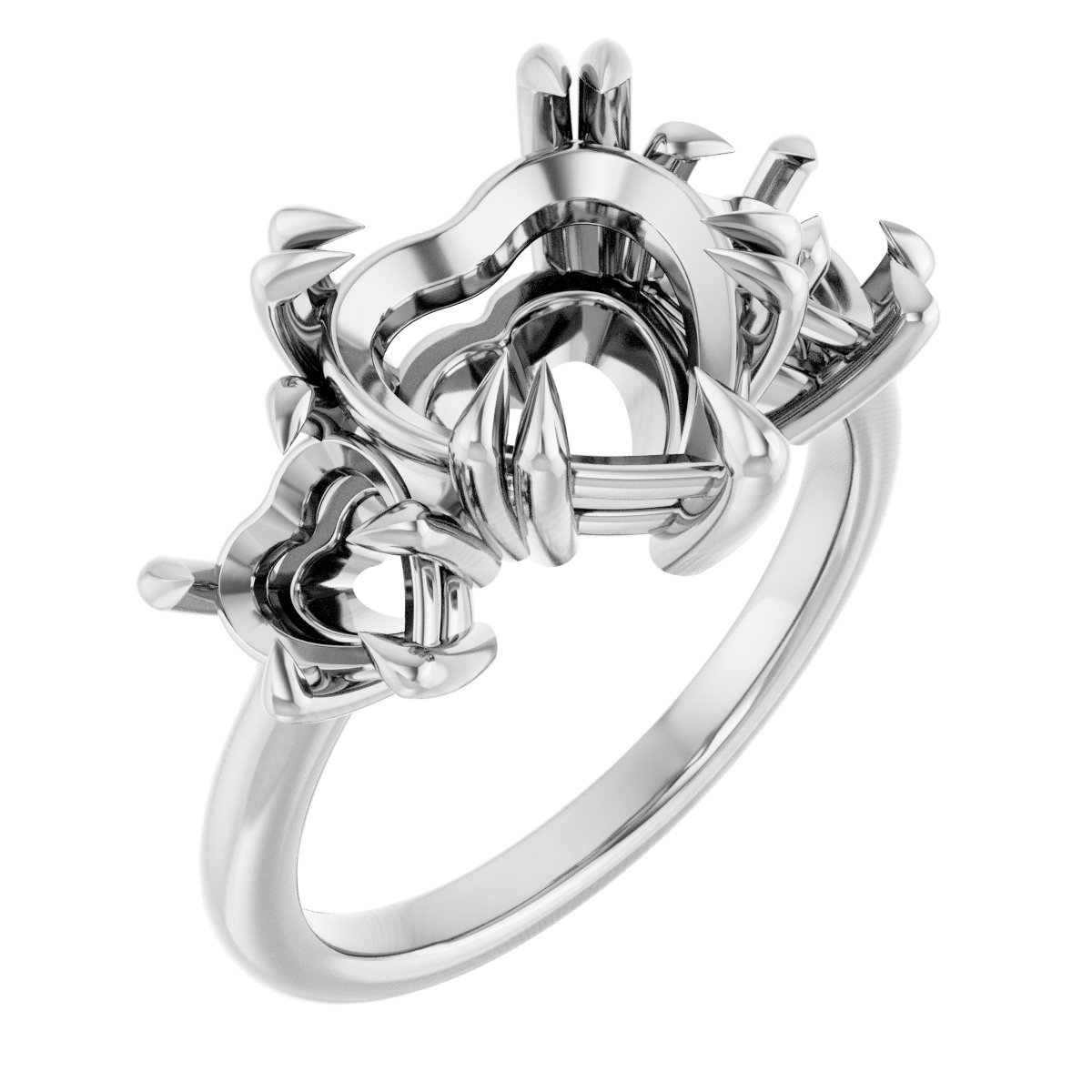 Double Claw-Prong Three-Stone Engagement Ring