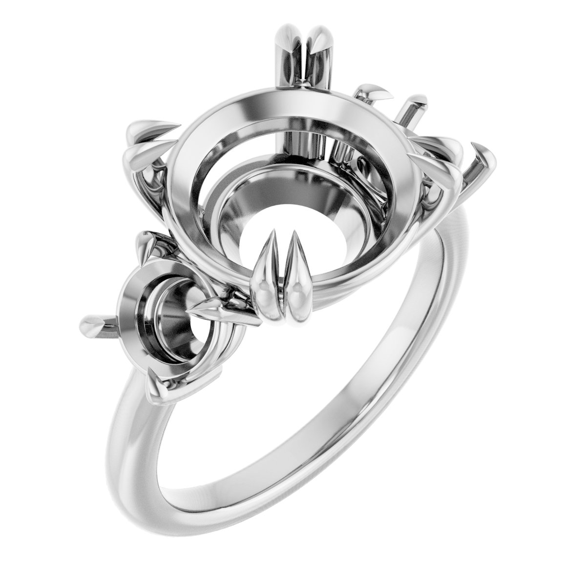 Double Claw-Prong Three-Stone Engagement Ring