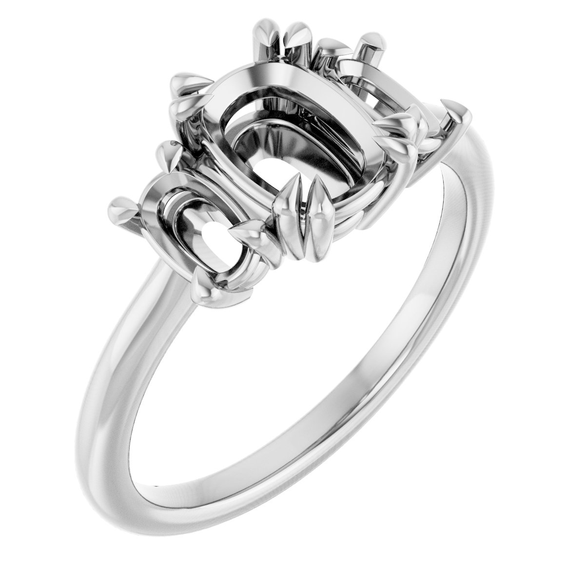 Double Claw-Prong Three-Stone Engagement Ring
