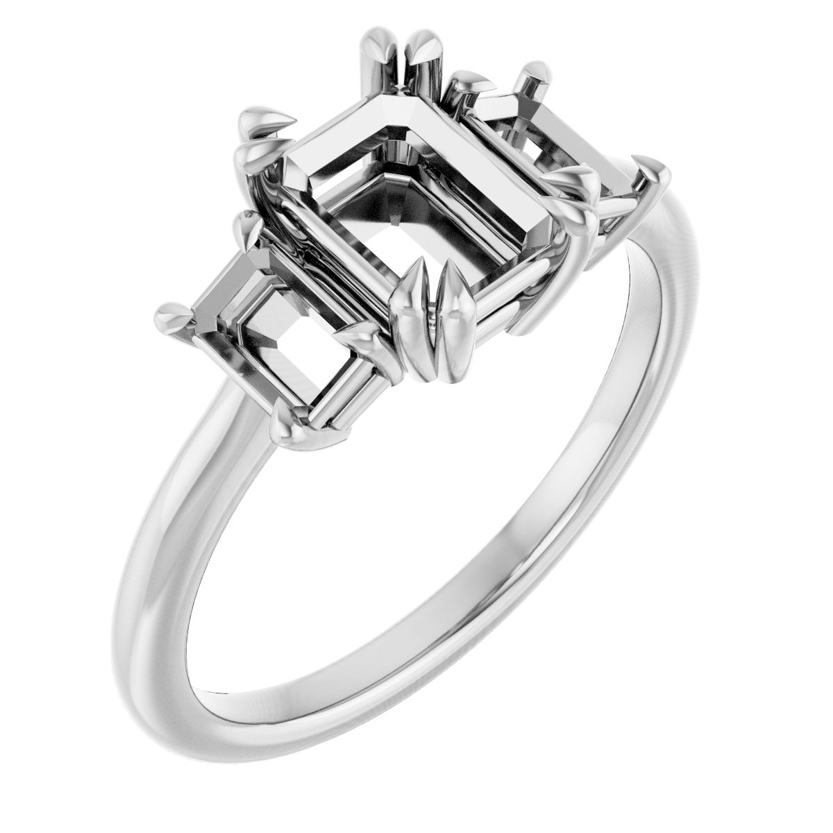 Double Claw-Prong Three-Stone Engagement Ring