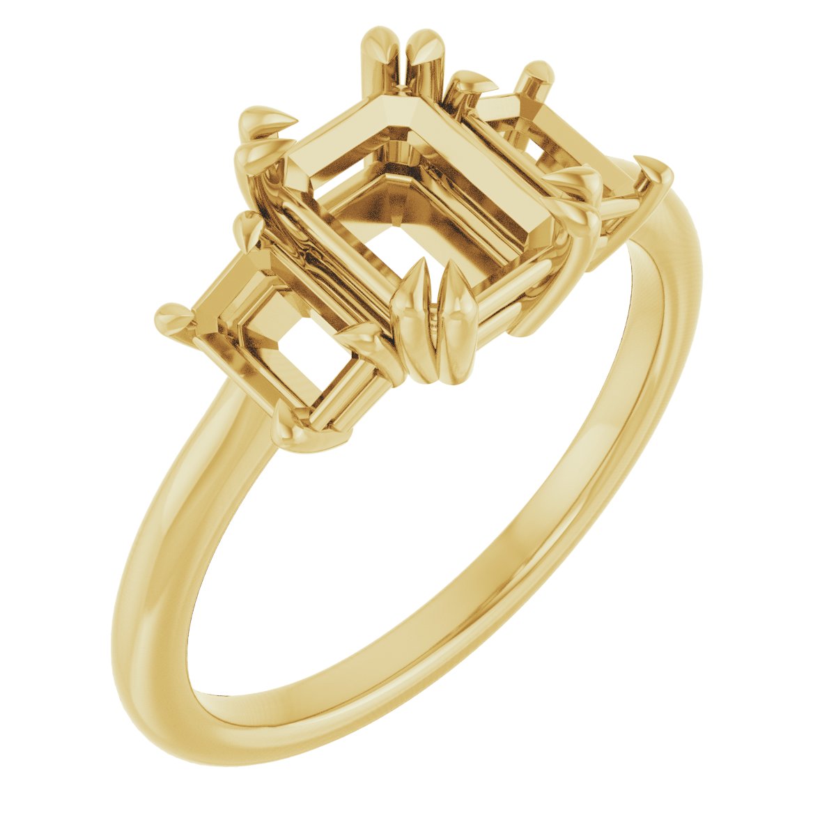 Double Claw-Prong Three-Stone Engagement Ring