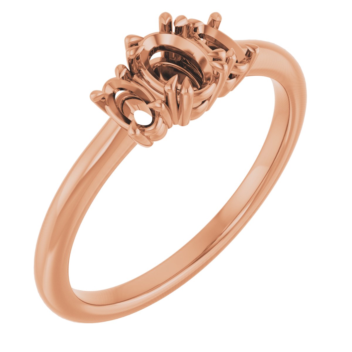Double Claw-Prong Three-Stone Engagement Ring
