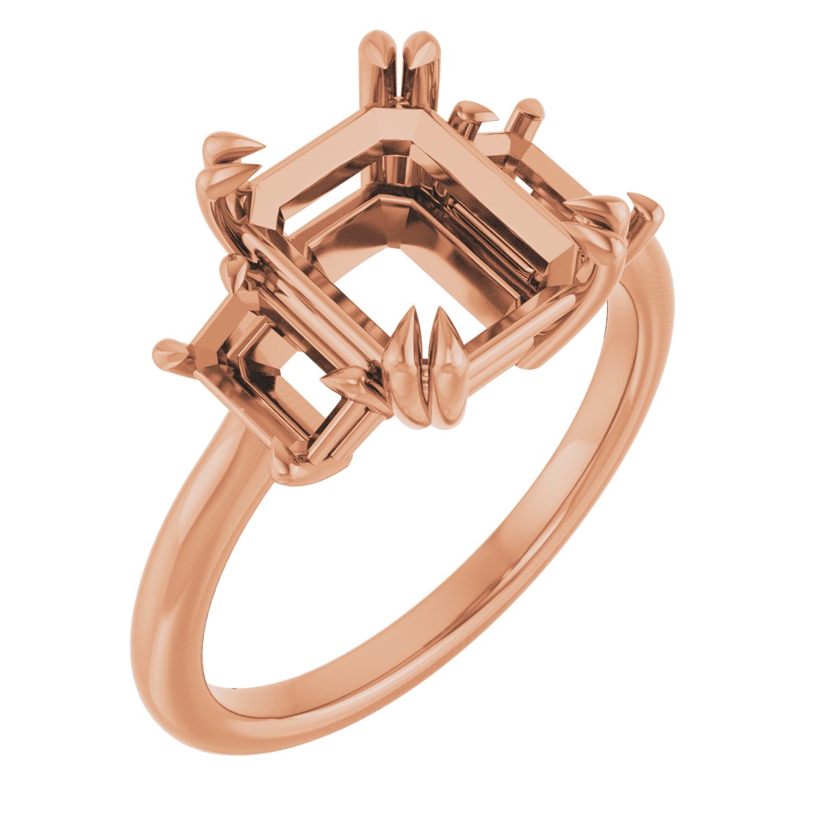 Double Claw-Prong Three-Stone Engagement Ring