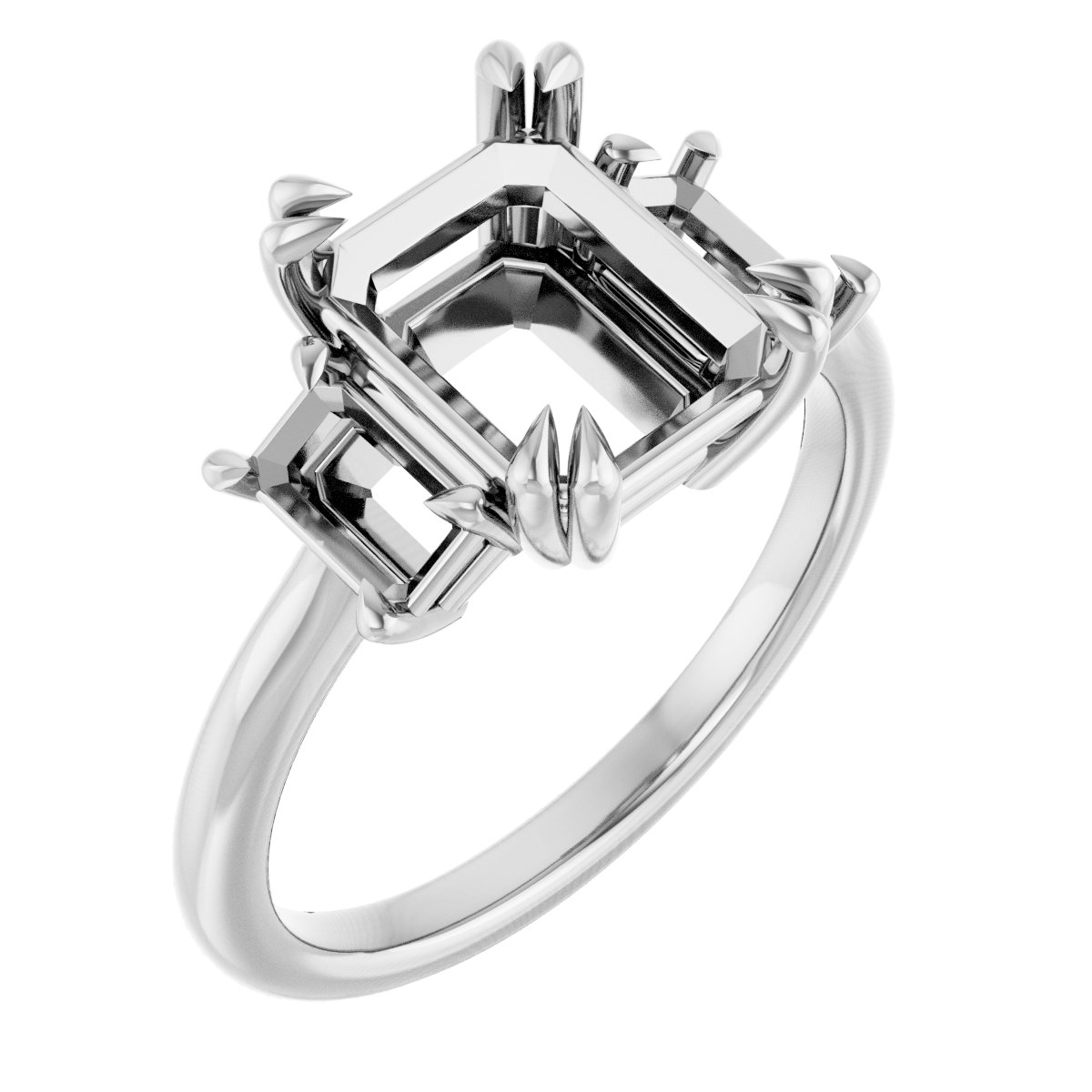 Double Claw-Prong Three-Stone Engagement Ring