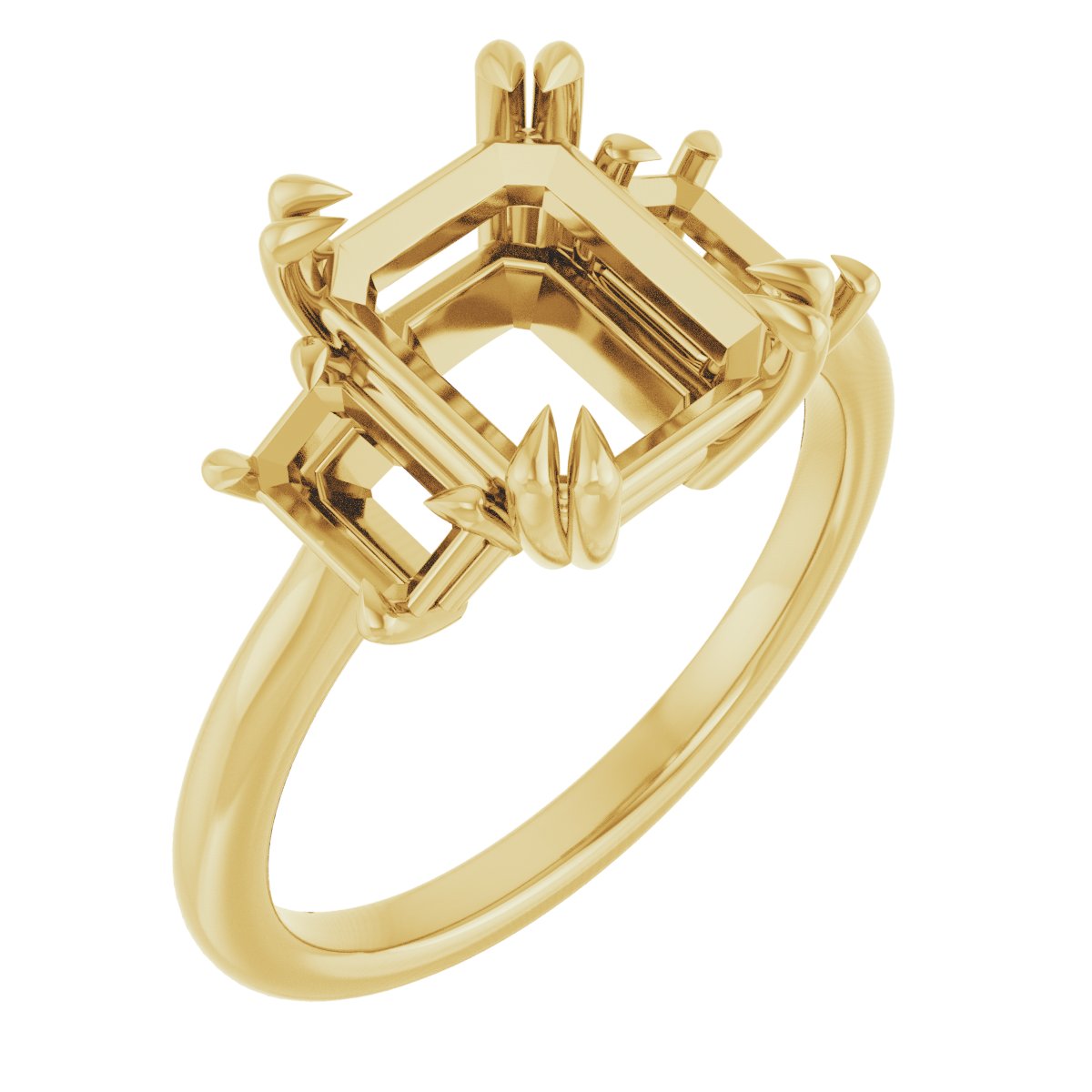 Double Claw-Prong Three-Stone Engagement Ring