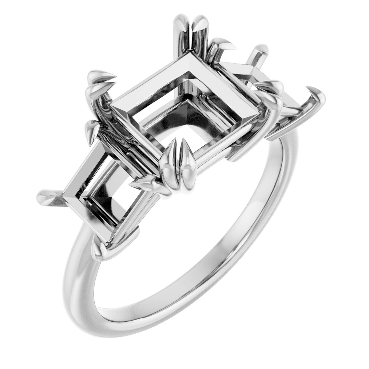 Double Claw-Prong Three-Stone Engagement Ring