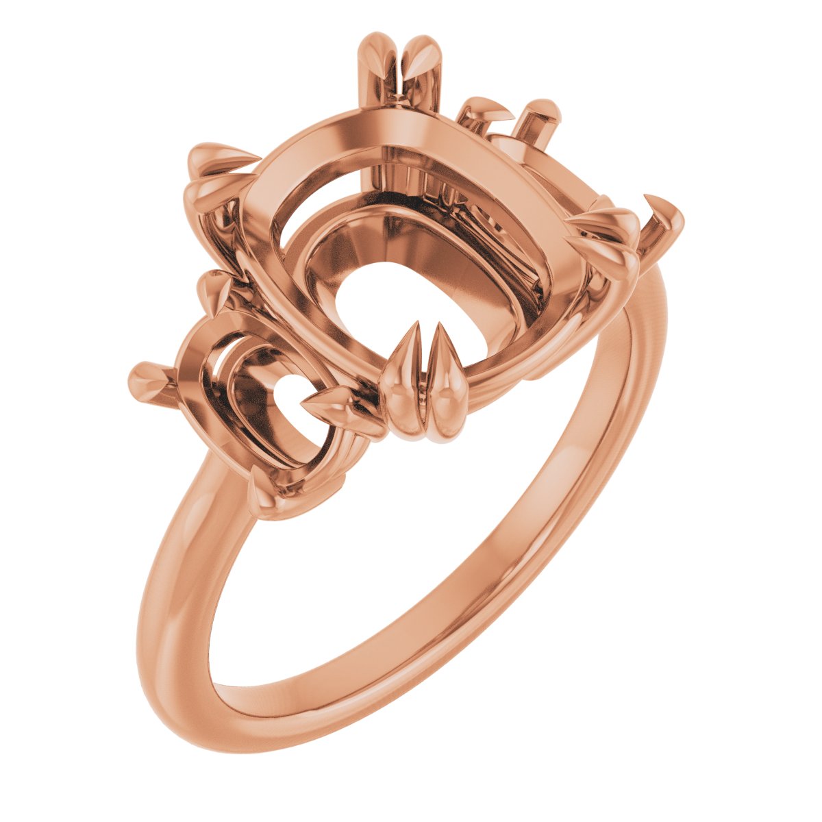Double Claw-Prong Three-Stone Engagement Ring