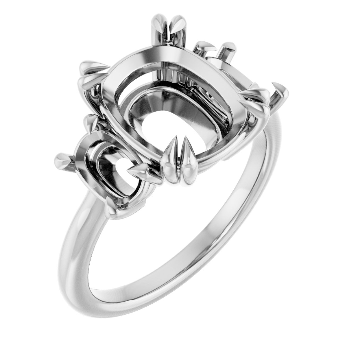 Double Claw-Prong Three-Stone Engagement Ring