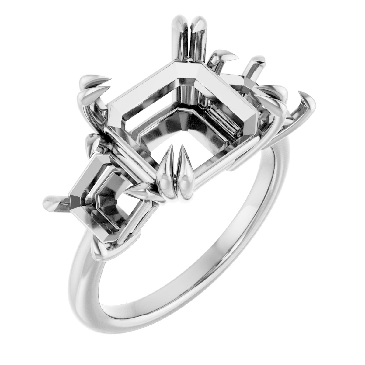 Double Claw-Prong Three-Stone Engagement Ring