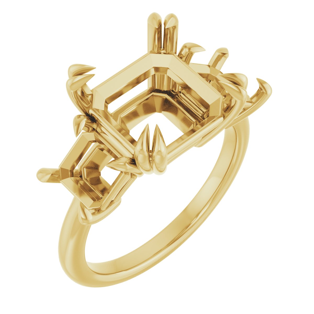 Double Claw-Prong Three-Stone Engagement Ring