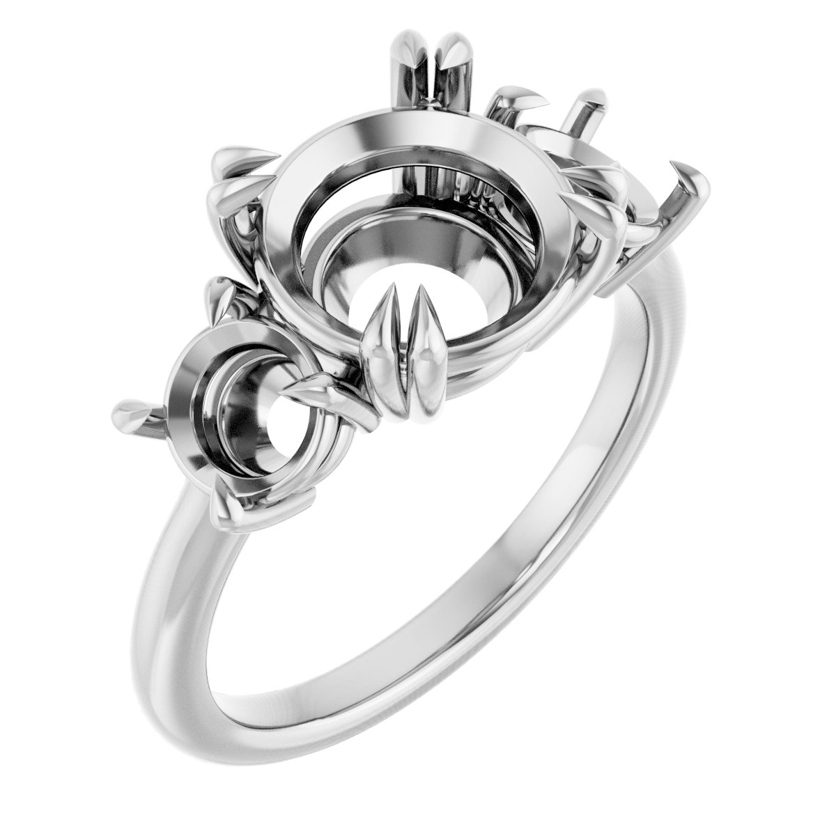 Double Claw-Prong Three-Stone Engagement Ring