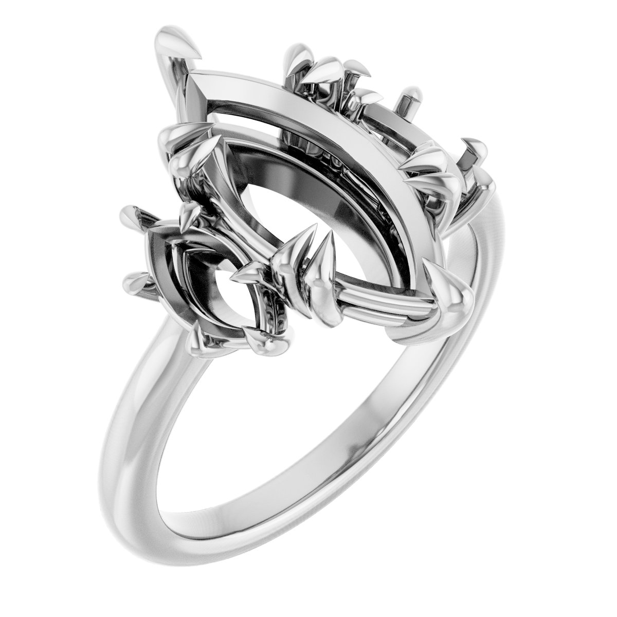 Double Claw-Prong Three-Stone Engagement Ring