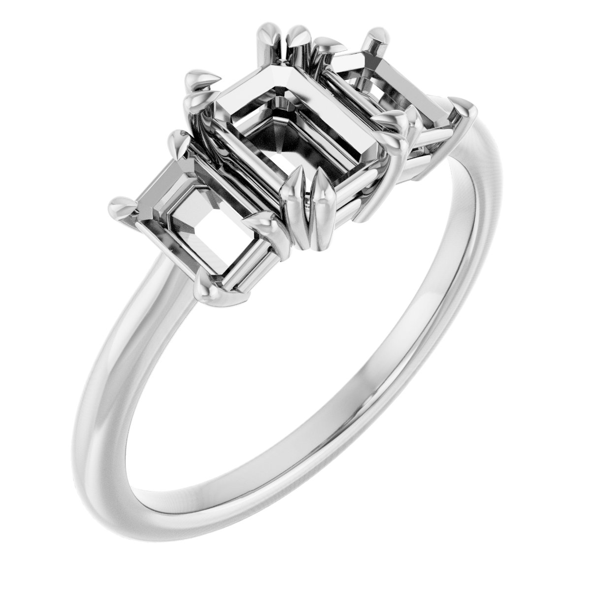 Double Claw-Prong Three-Stone Engagement Ring