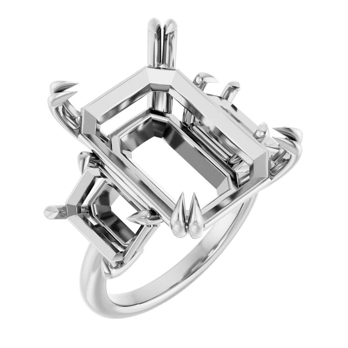 Double Claw-Prong Three-Stone Engagement Ring