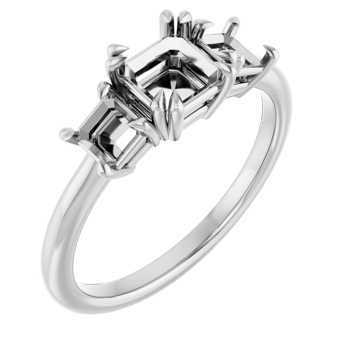 Double Claw-Prong Three-Stone Engagement Ring