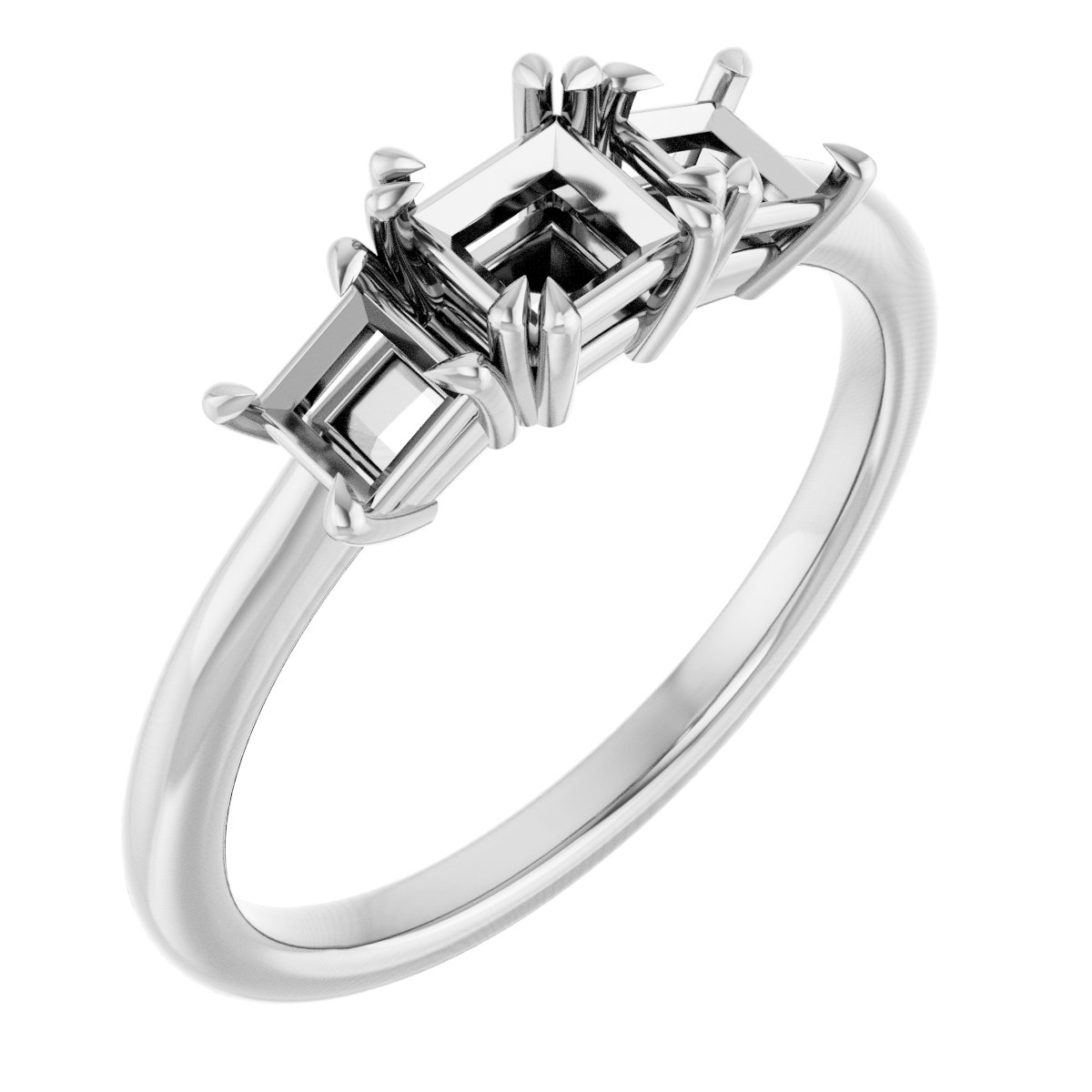 Double Claw-Prong Three-Stone Engagement Ring
