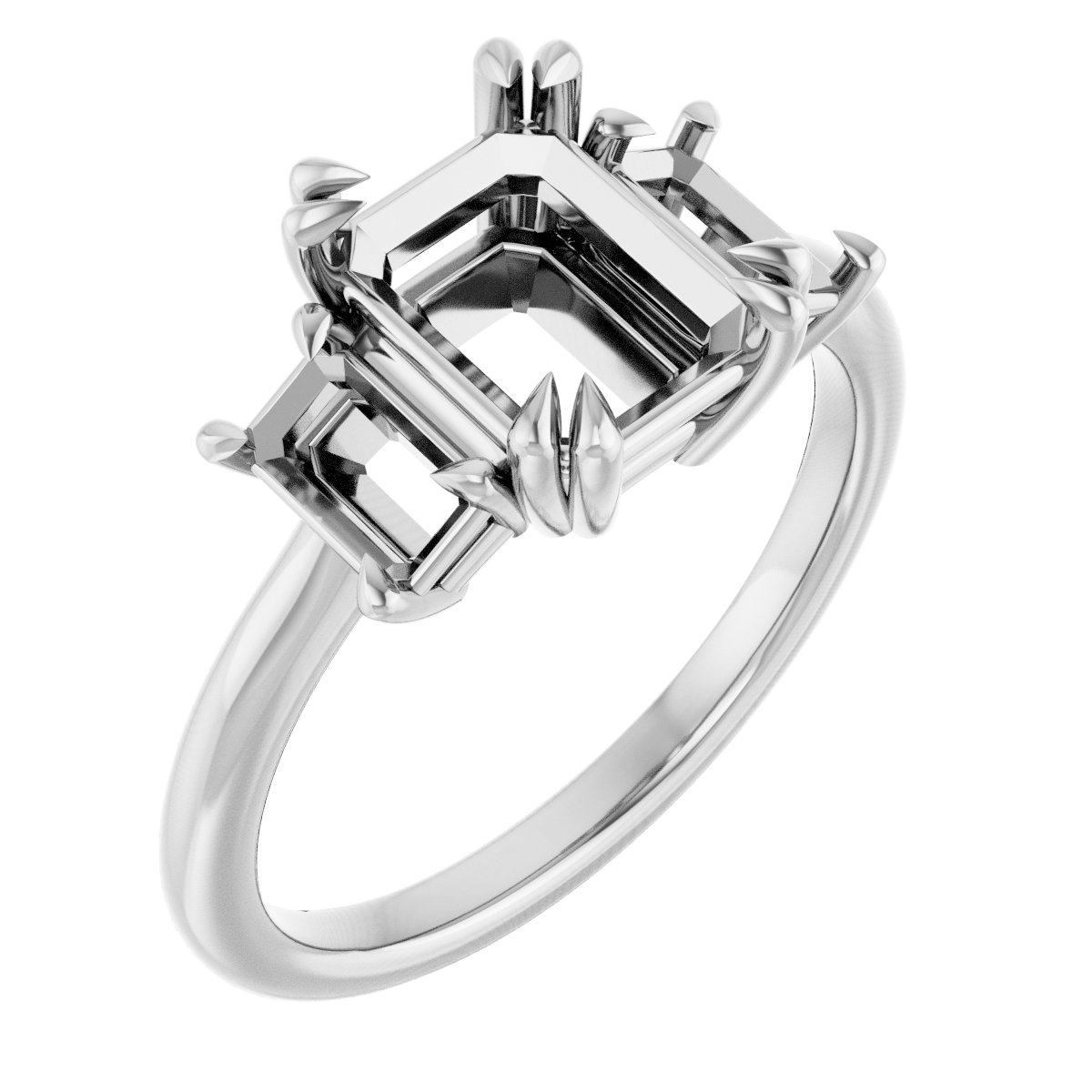 Double Claw-Prong Three-Stone Engagement Ring