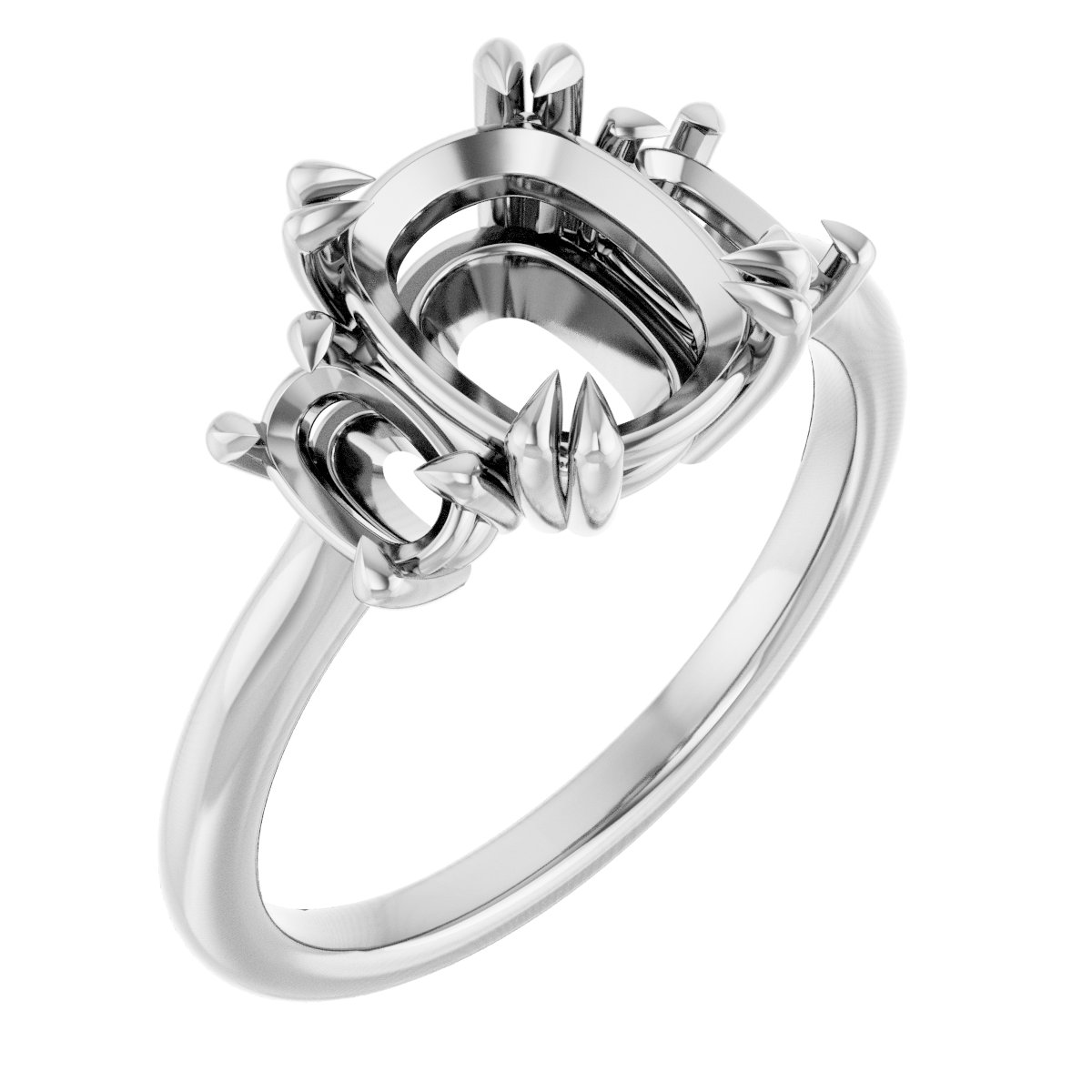 Double Claw-Prong Three-Stone Engagement Ring