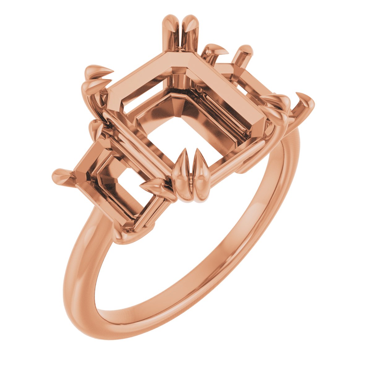 Double Claw-Prong Three-Stone Engagement Ring