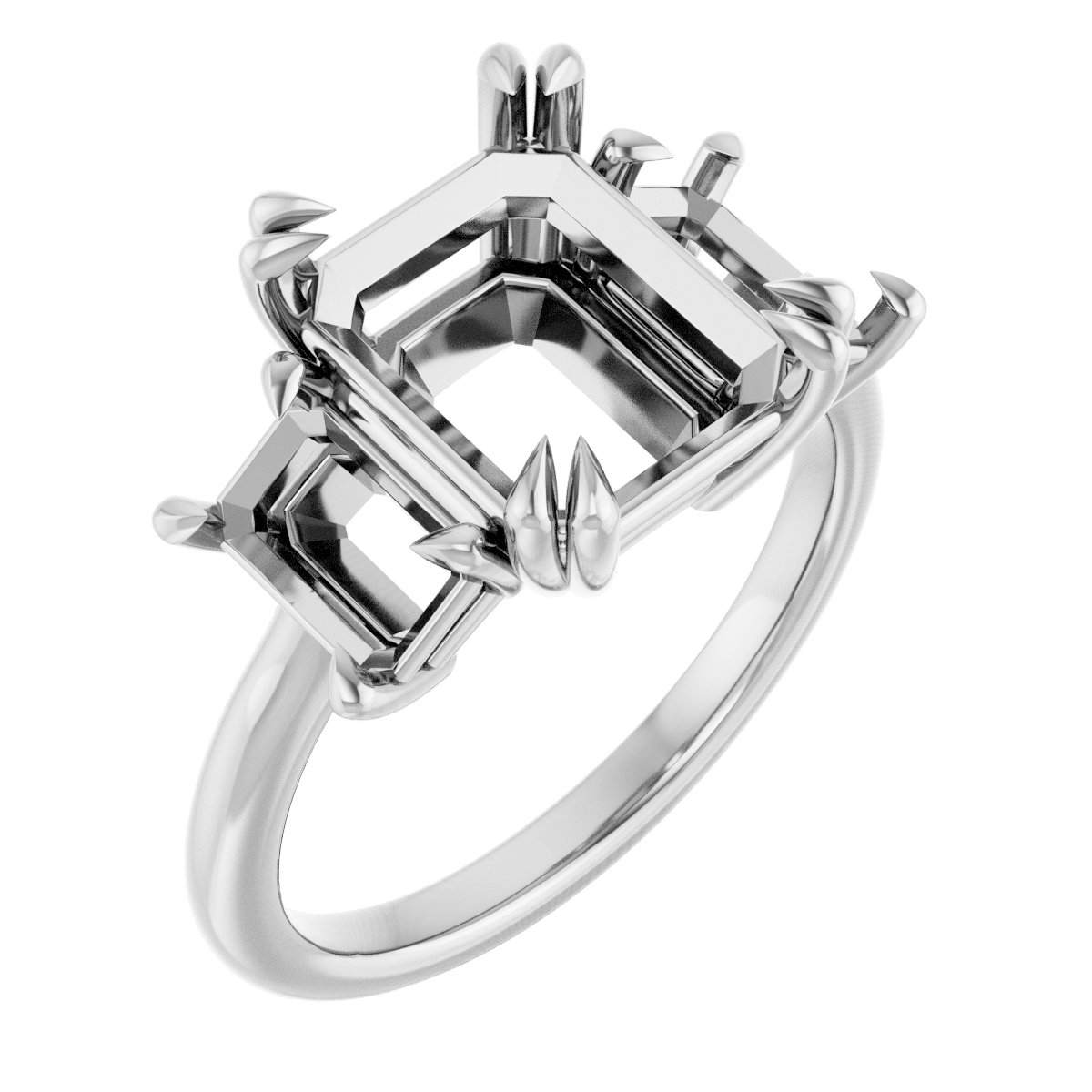 Double Claw-Prong Three-Stone Engagement Ring