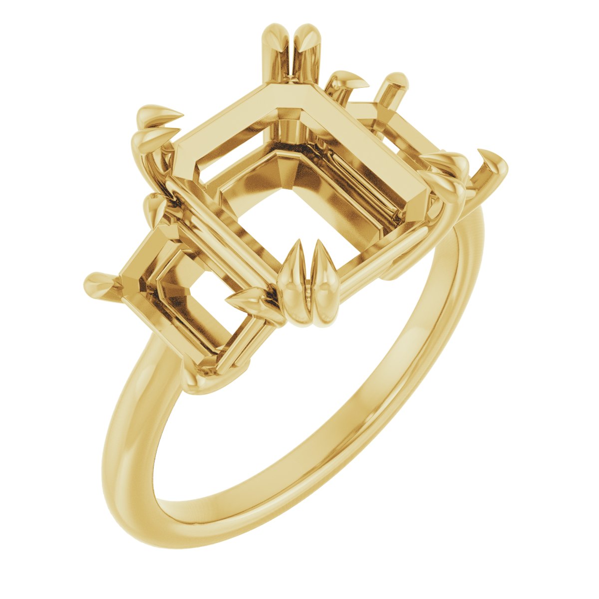 Double Claw-Prong Three-Stone Engagement Ring