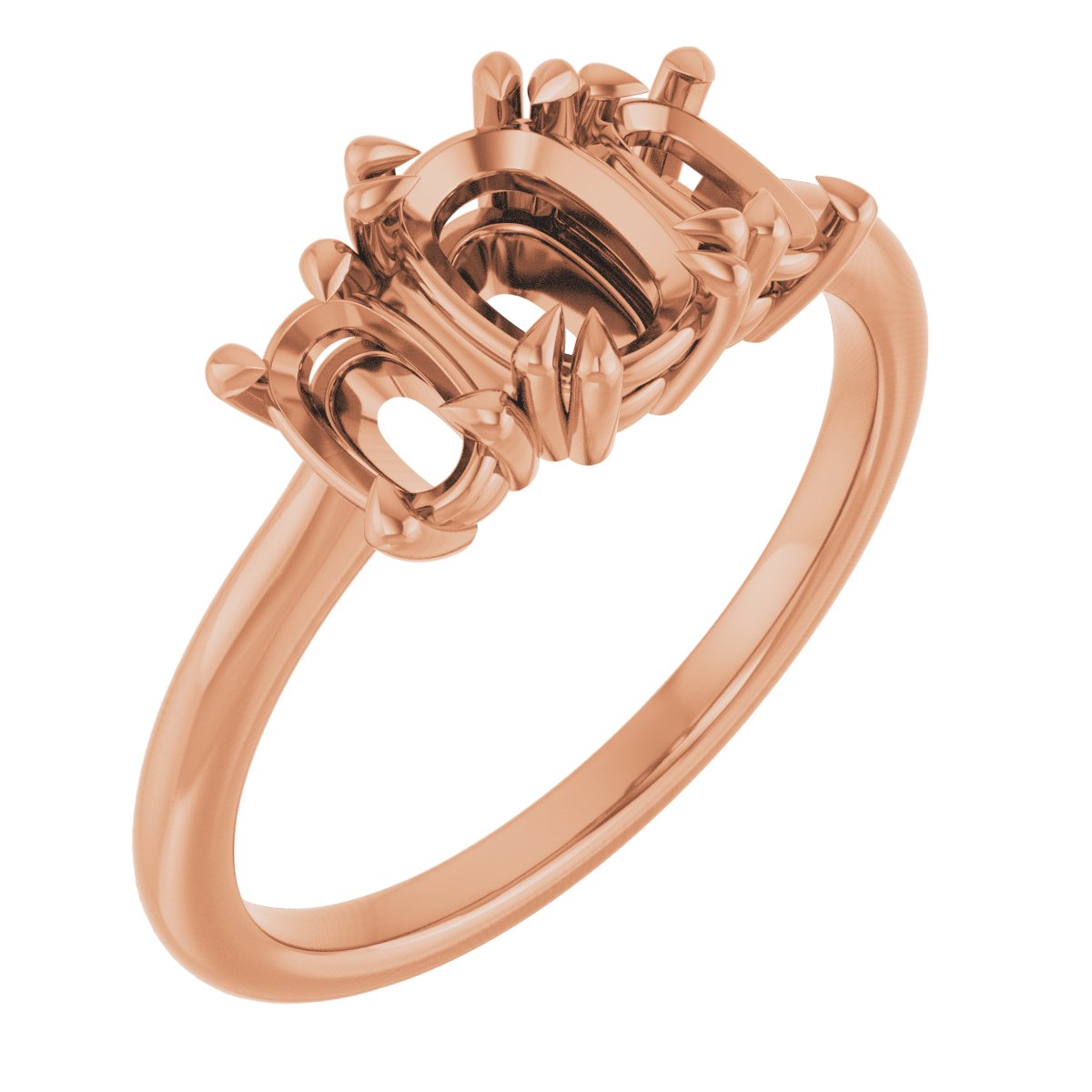 Double Claw-Prong Three-Stone Engagement Ring