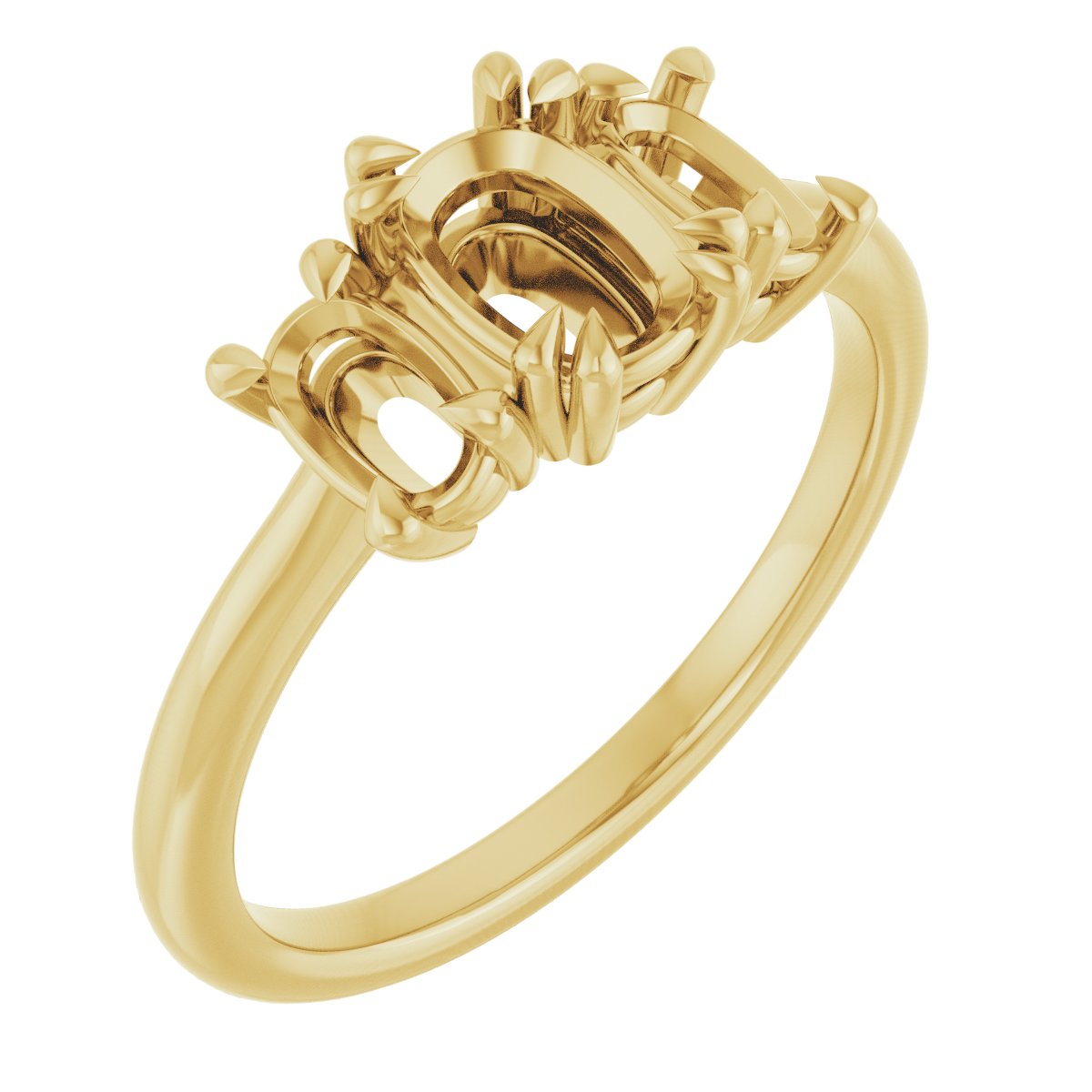 Double Claw-Prong Three-Stone Engagement Ring