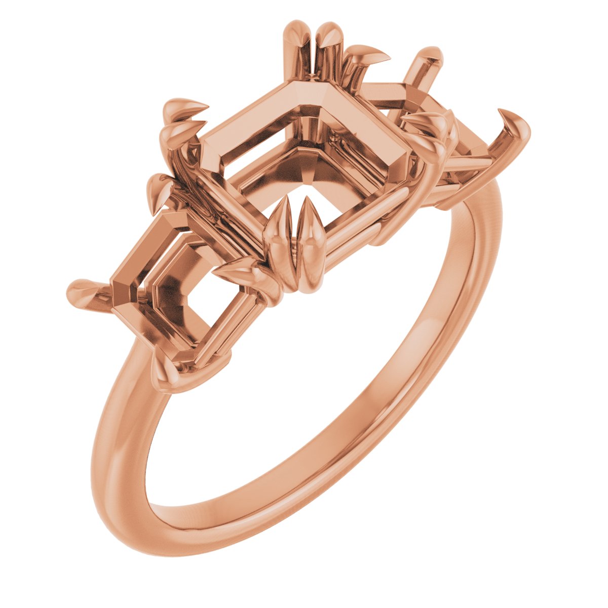 Double Claw-Prong Three-Stone Engagement Ring