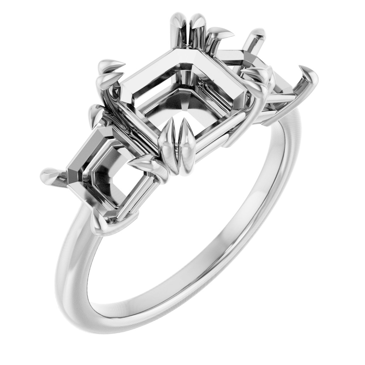 Double Claw-Prong Three-Stone Engagement Ring