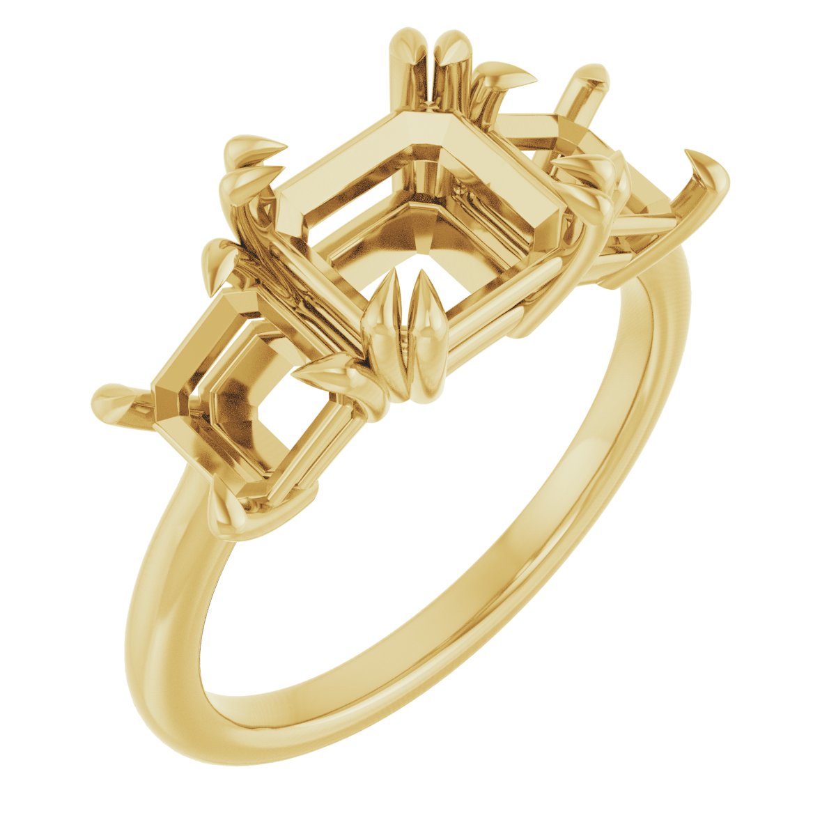 Double Claw-Prong Three-Stone Engagement Ring