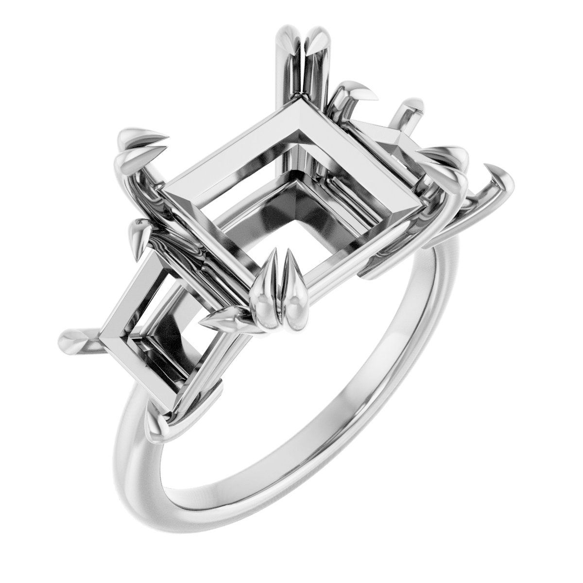 Double Claw-Prong Three-Stone Engagement Ring