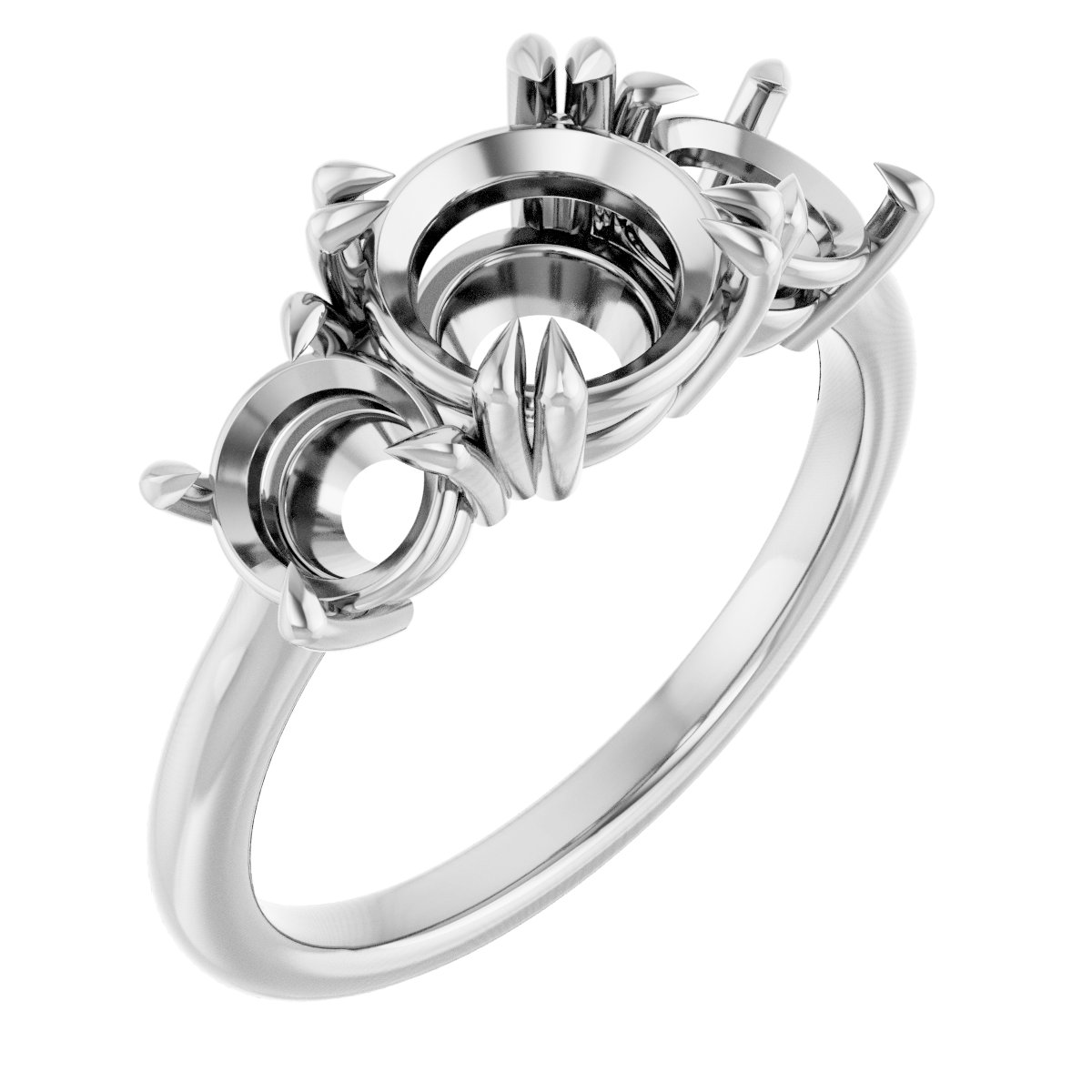 Double Claw-Prong Three-Stone Engagement Ring