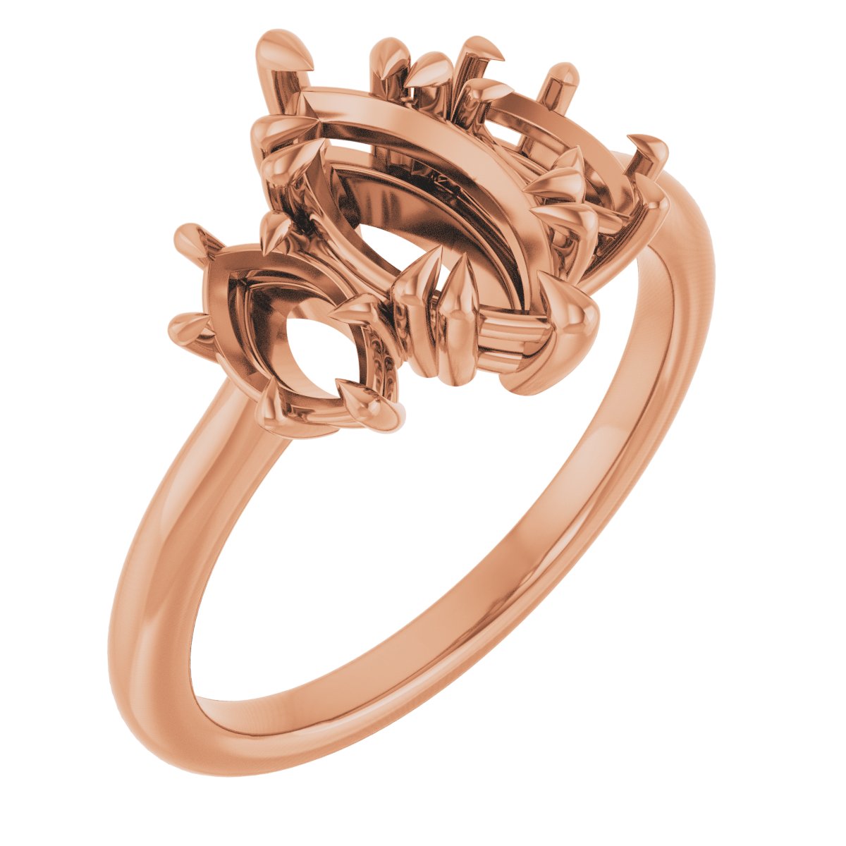 Double Claw-Prong Three-Stone Engagement Ring