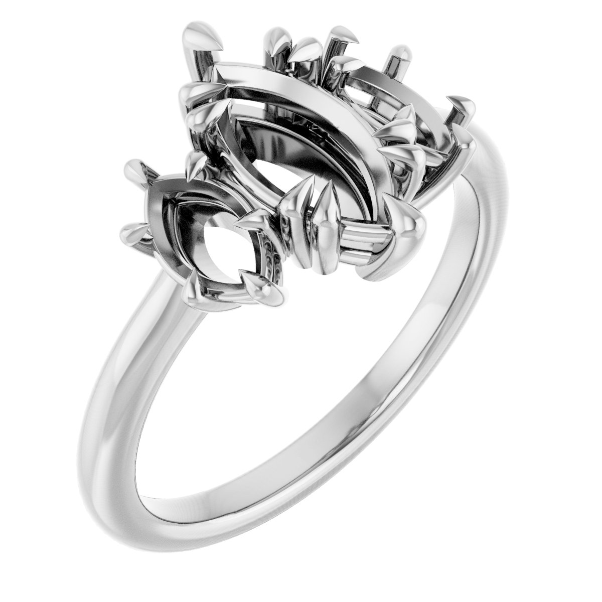 Double Claw-Prong Three-Stone Engagement Ring