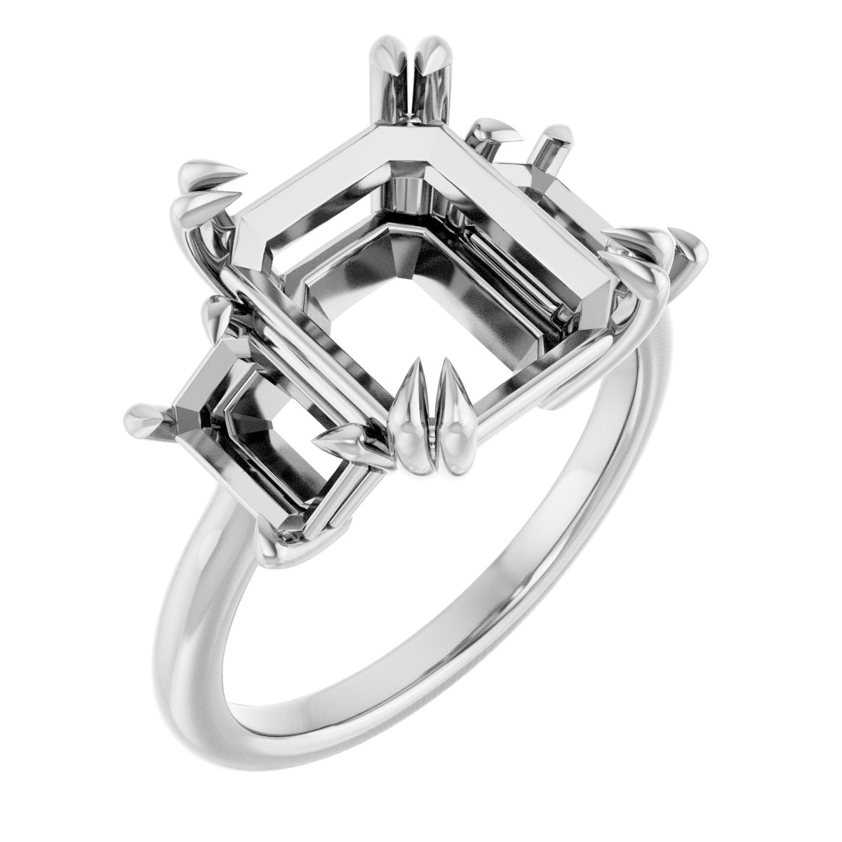 Double Claw-Prong Three-Stone Engagement Ring